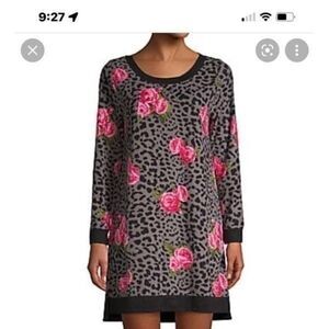 Betsey Johnson roses & leopard sweatshirt dress